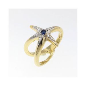 14k Gold Starfish with Diamond & Sapphire Ring - 729 DS