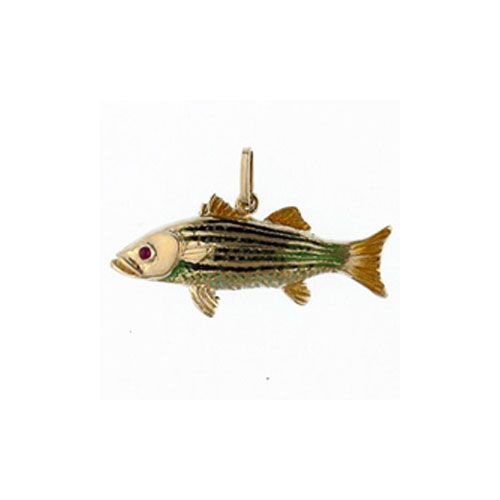 14k Gold Striped Bass Enamel Pendant - 167 E