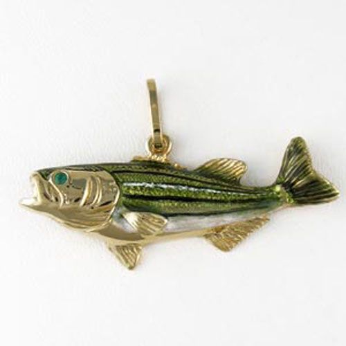 14k Gold Stripped Bass Enamel Pendant - 238 E