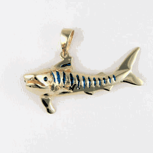 14k Gold Tiger Shark Enamel Pendant - 283 E