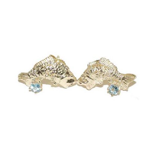 14k Gold Tiny Bass with Stones Assorted Earrings - 603