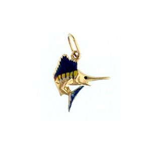 14k Gold Tiny Sailfish Enamel Pendant - 185 E