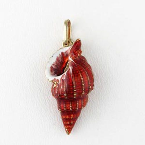 14k Gold Trumpet Conch Enamel Pendant - 202 E