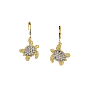 14k Gold Turtle Diamond Earrings - 690 D