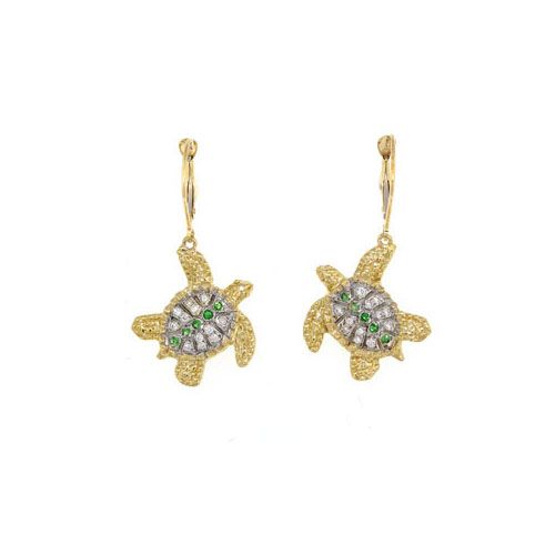 14k Gold Turtle Diamond Sapphire Earrings - 690 DS