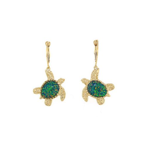 14k Gold Turtle Opal Earrings - 690 O