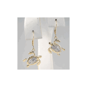 14k Gold Turtle with Diamond Dangles Earrings - 620 D