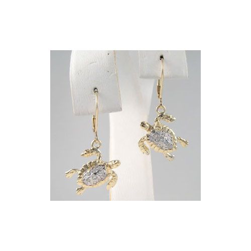 14k Gold Turtle with Diamond Dangles Earrings - 620 D