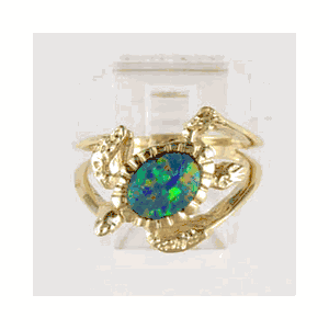 14k Gold Turtle with Opal Ring - 728 O