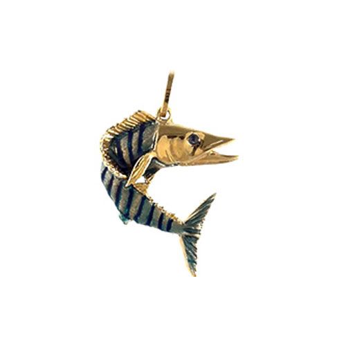 14k Gold Wahoo Hollow Enamel Pendant - 168 HE