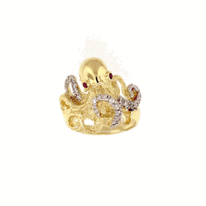 14k Gold Walking Octopus Ring - 762 D