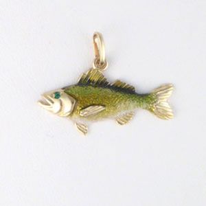 14k Gold Walleye Small Enamel Pendant - 024 E