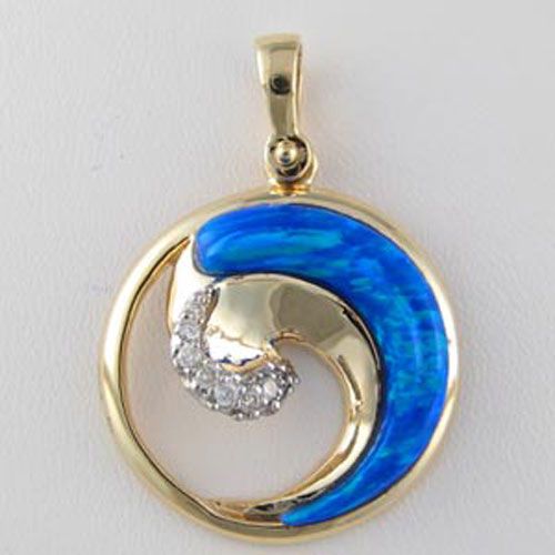 14k Gold Wave Opal & Diamond Pendant - 385 DO