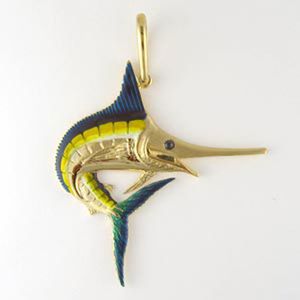 14k Gold Xl Marlin Enamel Pendant - 246 E