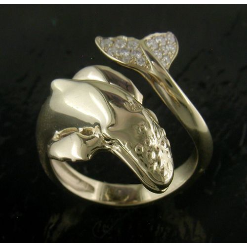 14K Humpback Whale Ring 9/24 .18 TW Pave Diamonds - SD-SLR031D