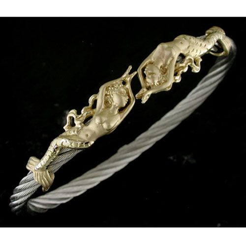 14K Mermaid Cuff Bracelet 9/24 5/32 Inch Stainless Steel Cable - SD-MB005
