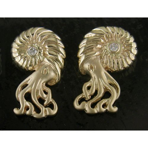 14K Nautlis Shell Earrings 9/24 .06 TW Diamonds - SD-SLE034