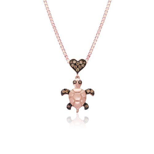 14K RG Koa Diamond Heart Bail Turtle Pendant, Hawaiian Inspired Pendant, STP-36075K