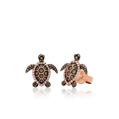 14K RG Koa Diamond Turtle Earrings, Hawaiian Inspired  Earrings, STE-36074K