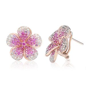 14K RG Ombre Plumeria Latchback Earring, Hawaiian Inspired Earring, FPE-35699/PS