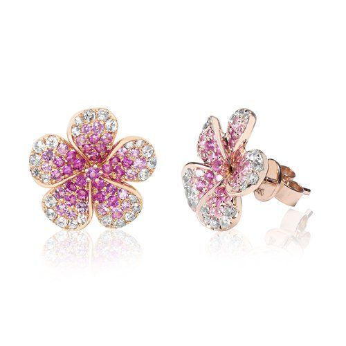 14K RG Ombre Plumeria Stud Earring 15mm, Hawaiian Inspired Earring, FPE-35698/PS