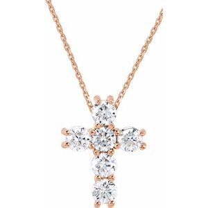 14K Rose 1/2 CTW Diamond Cross 18" Necklace  - R42309:60016:P