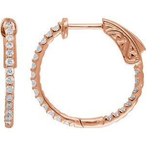 14K Rose 1/2 CTW Diamond Inside-Outside 19 mm Hoop Earrings - 650183:117:P