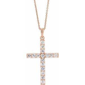 14K Rose 1/4 CTW Diamond Cross 18" Necklace  - R42308:60011:P