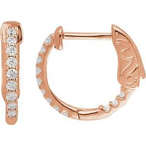 14K Rose 1/4 CTW Diamond Inside-Outside 14.5 mm Hoop Earrings - 650183:115:P