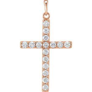 14K Rose 1 CTW Diamond Cross Pendant  - R42308:60005:P