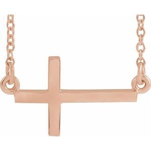 14K Rose 17x9 mm Sideways Cross 16-18" Necklace - R45323:1011:P