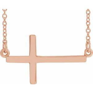 14K Rose 22x11.5 mm Sideways Cross 16-18" Necklace - R45323:1015:P