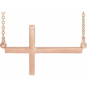 14K Rose 28x16.2 mm Sideways Cross 16-18" Necklace - R45323:1010:P