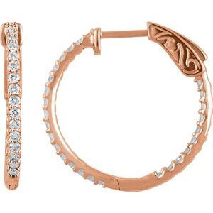 14K Rose 3/4 CTW Diamond Inside-Outside 23 mm Hoop Earrings - 650183:119:P
