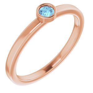 14K Rose 3 mm Round Aquamarine Ring - 71806:6225:P