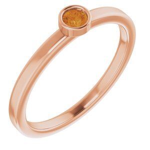 14K Rose 3 mm Round Citrine Ring - 71806:6228:P