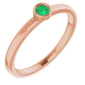 14K Rose 3 mm Round Lab-Grown Emerald Ring - 71806:6221:P