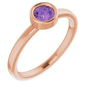 14K Rose 4.5 mm Round Amethyst Ring - 71806:6306:P