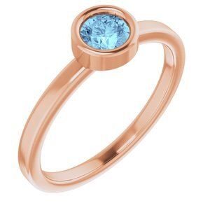 14K Rose 4.5 mm Round Aquamarine Ring - 71806:6307:P