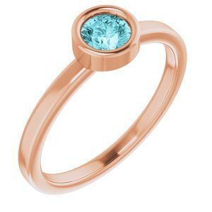 14K Rose 4.5 mm Round Blue Zircon Ring - 71806:6309:P