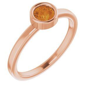 14K Rose 4.5 mm Round Citrine Ring - 71806:6310:P