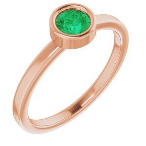 14K Rose 4.5 mm Round Lab-Grown Emerald Ring - 71806:6303:P