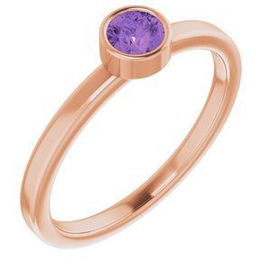 14K Rose 4 mm Round Amethyst Ring - 71806:6052:P