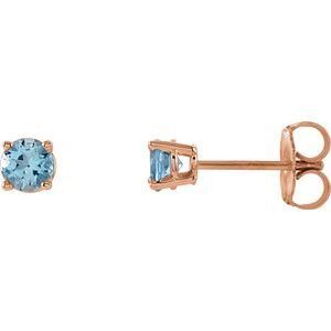 14K Rose 4 mm Round Aquamarine Earrings - 1874:70058:P