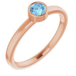 14K Rose 4 mm Round Aquamarine Ring - 71806:6054:P