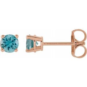 14K Rose 4 mm Round Blue Zircon Earrings        - 1874:70258:P