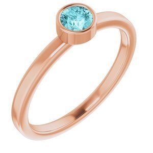 14K Rose 4 mm Round Blue Zircon Ring - 71806:6082:P