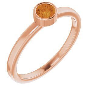 14K Rose 4 mm Round Citrine Ring - 71806:6080:P