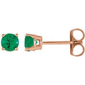14K Rose 4 mm Round Lab-Grown Emerald Earrings  - 1874:70175:P