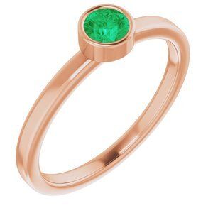 14K Rose 4 mm Round Lab-Grown Emerald Ring - 71806:6062:P